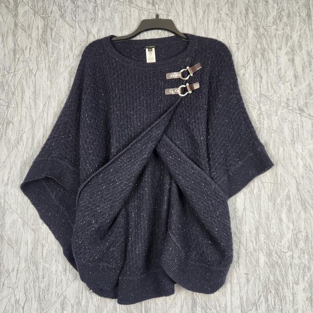 Talbots Women's Black Cape Poncho Sweater Size M Boho Hippie Cottage
